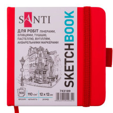 Скетчбук для графики 110г 12х12см 100л Красный, Santi