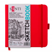 Скетчбук для графики 110г 15х15см 80л Красный, Santi