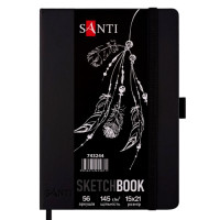 Скетчбук для графики 15х21см черная бумага 56л 145г, Santi 