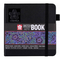 Блокнот для малюнка Sakura Sketch 140 г/м2, 12х12 см, 80 л, чорний папір, Royal Talens