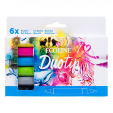 Набір акварельних маркерів двосторонніх Ecoline Basic Duo Tip, 6 штук, Royal Talens