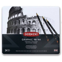Набор чернографитных карандашей Derwent Graphic 9B-9H, 24 шт. в металлической коробке