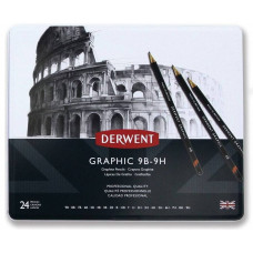 Набор чернографитных карандашей Derwent Graphic 9B-9H, 24 шт. в металлической коробке
