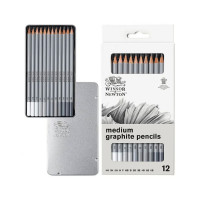 Олівці Winsor Newton Medium Graphite 12 штук металевий пенал