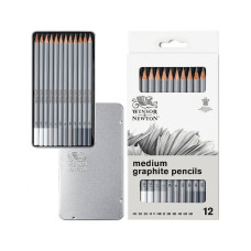 Олівці Winsor Newton Medium Graphite 12 штук металевий пенал