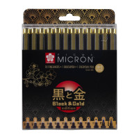 Набір лінерів Pigma Micron Black&Gold 12 шт лімітована колекція, Sakura