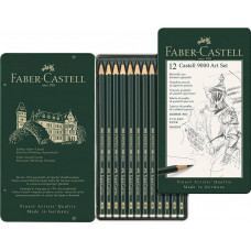 Набір чорнографітних олівців 12шт 2Н-8В метал.коробка 119065 FABER-CASTELL