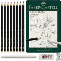 Набір Faber-Castell для графіки 11 предметів Pitt Graphite Matt в металевому пеналі, 115220