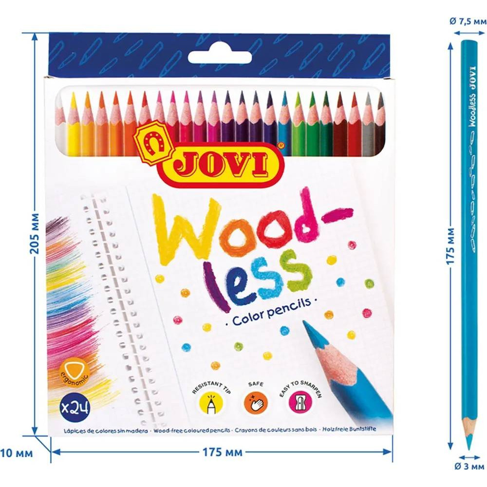Набір кольорових олівців JOVI "Wood-less" тригранні, 24 кольори