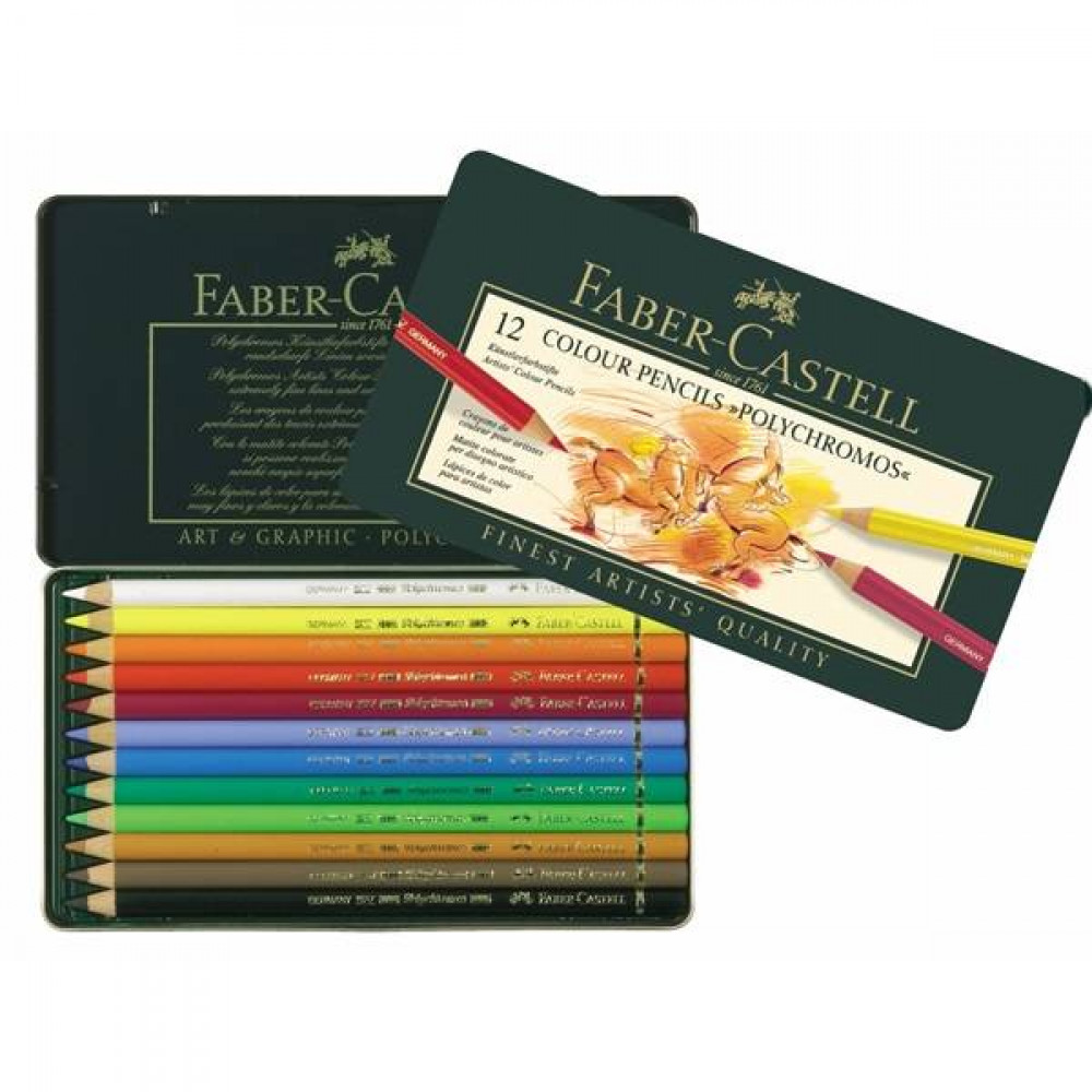 Набір кольорових олівців 12 кольорів POLYCHROMOS метал.коробка 110012 FABER-CASTELL